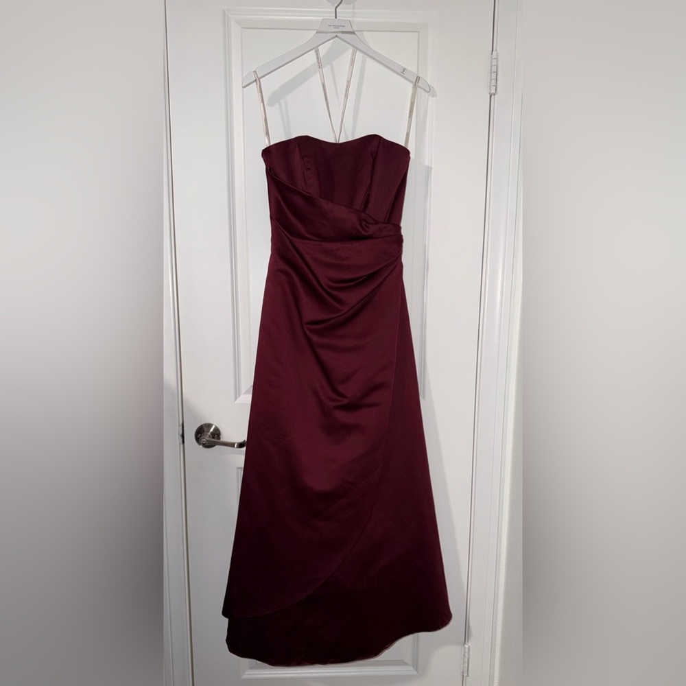David's Bridal Strapless Burgundy Dress